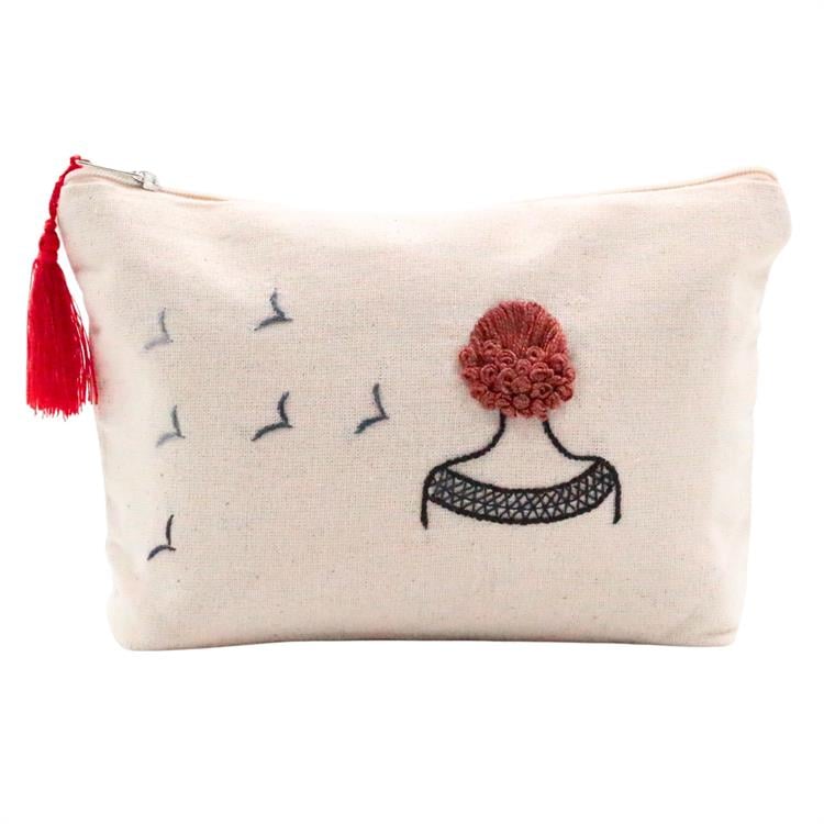 Kadın ve Kuşlar Nakışlı Büyük Cüzdan