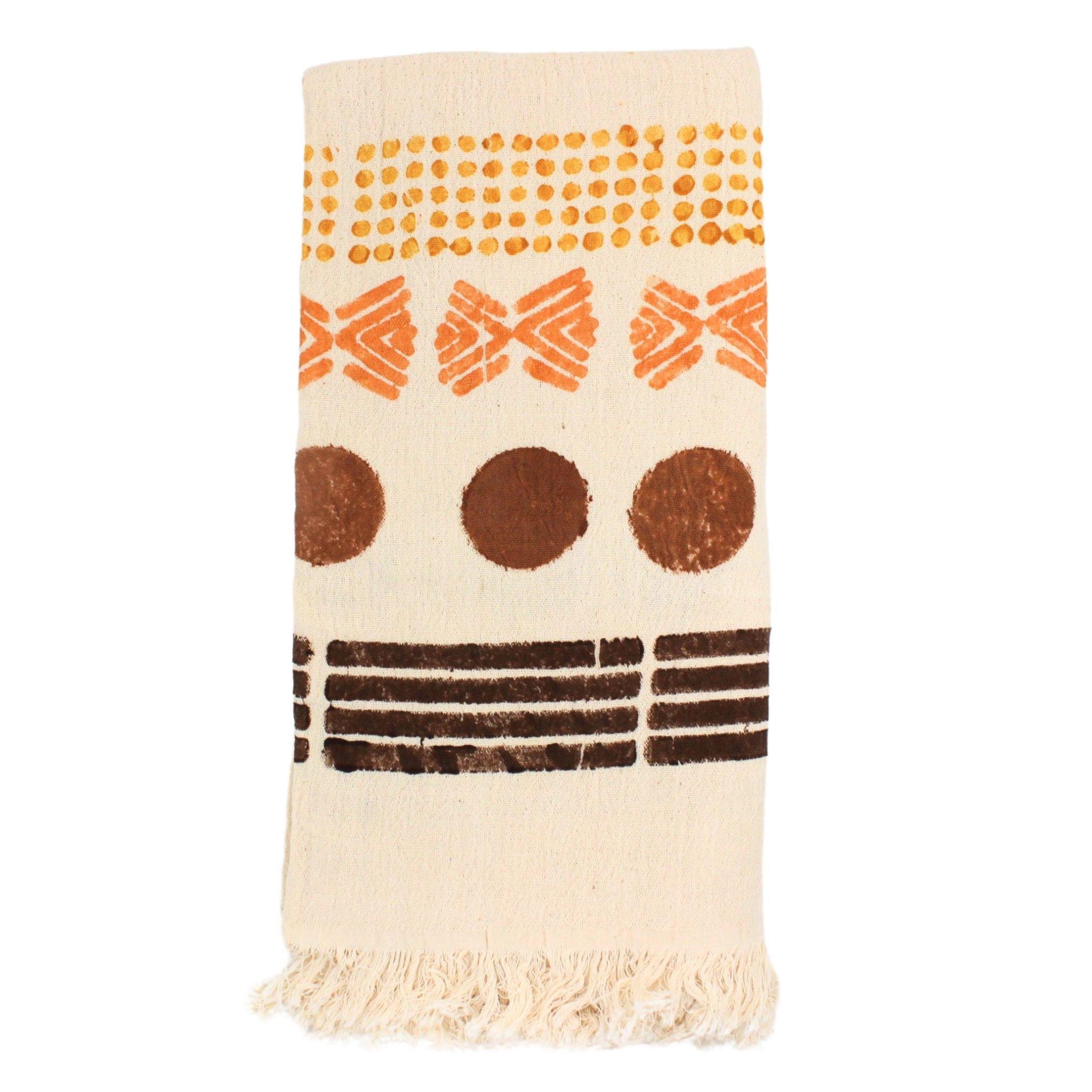 KAHVERENGİ ETNİK DESENLİ BÜRÜMCÜK DOKUMA PEŞTEMAL