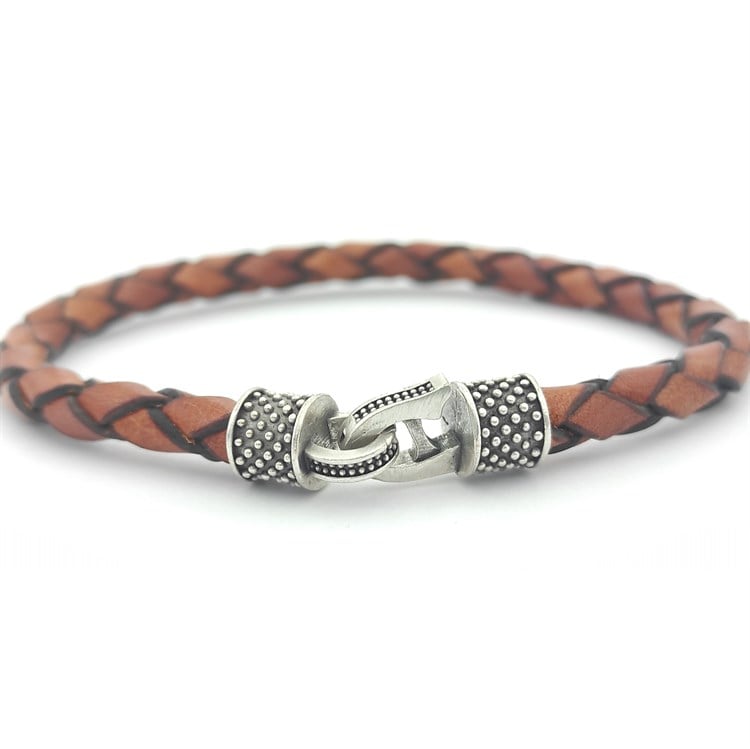 Kahverengi Örgülü Deri Erkek Bileklik