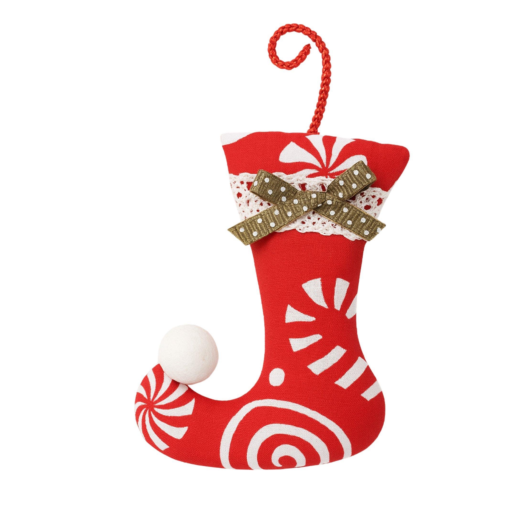 KIRMIZI DESENLİ  ÇORAP AĞAÇ SÜSÜ