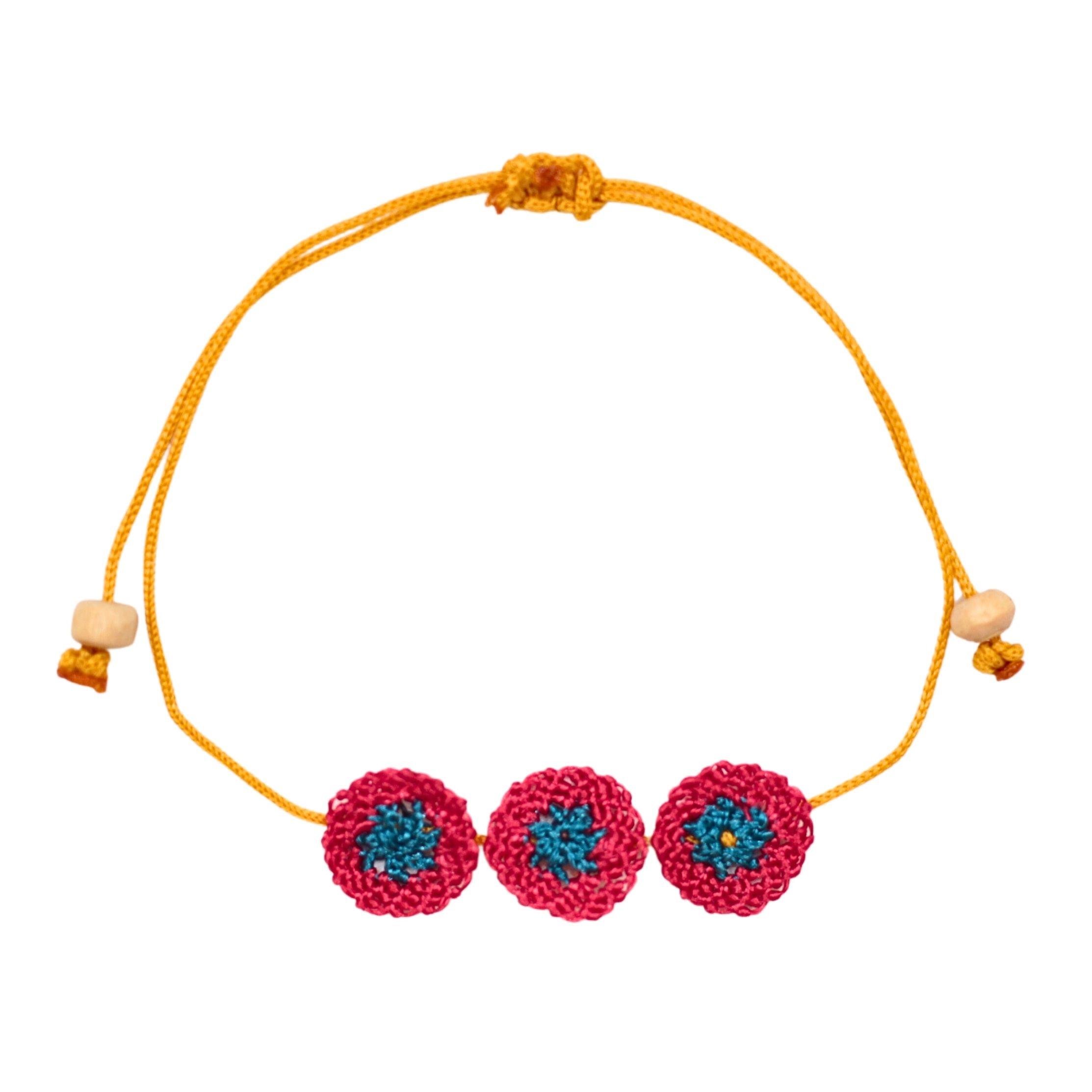 Kırmızı Üçlü İğne Oyası Bileklik