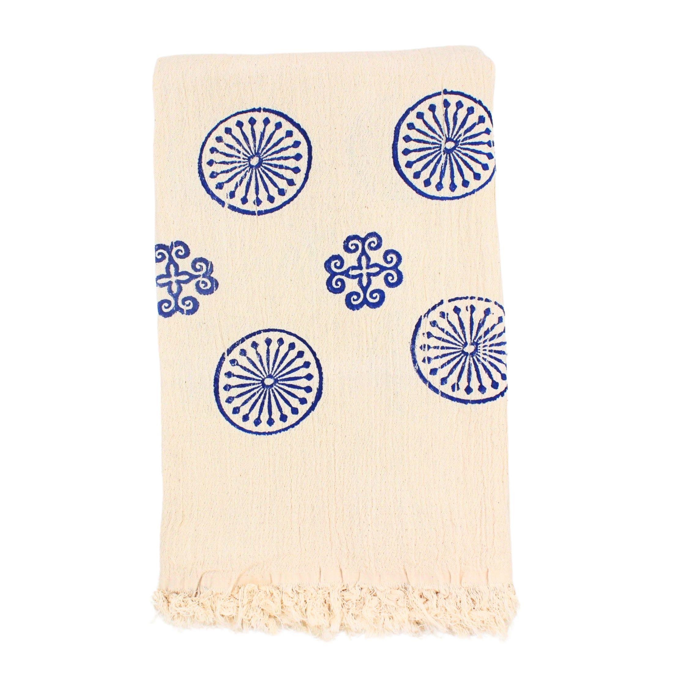 MAVİ GELENEKSEL DESEN BÜRÜMCÜK DOKUMA PEŞTEMAL