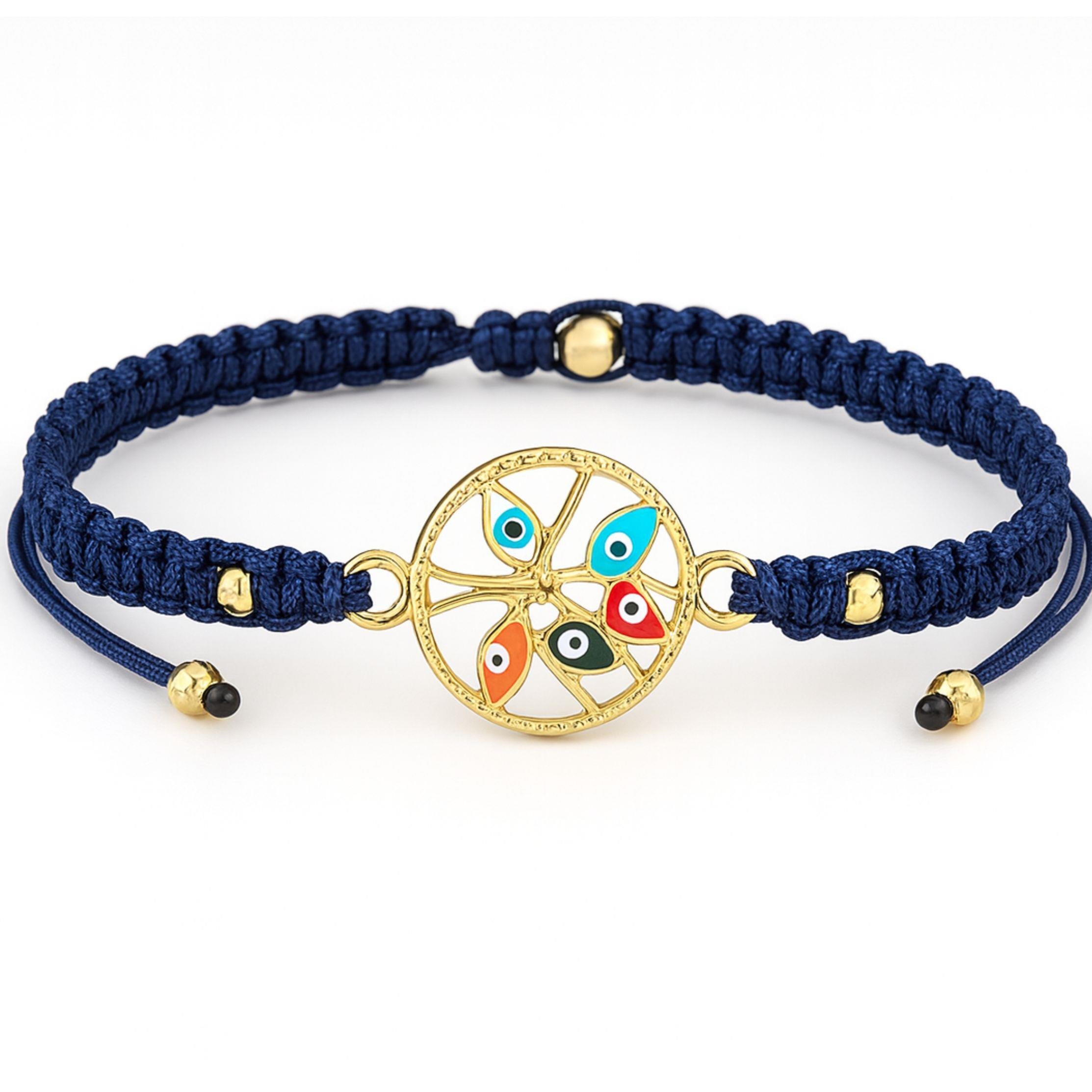 Mavi Makrome Nazar Yapraklı Bileklik