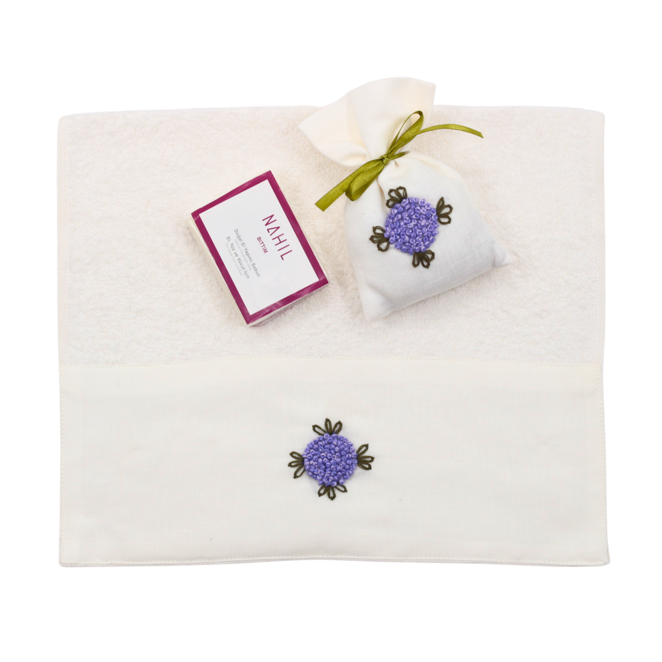 Mor Top İşli Dikdörtgen Havlu Seti