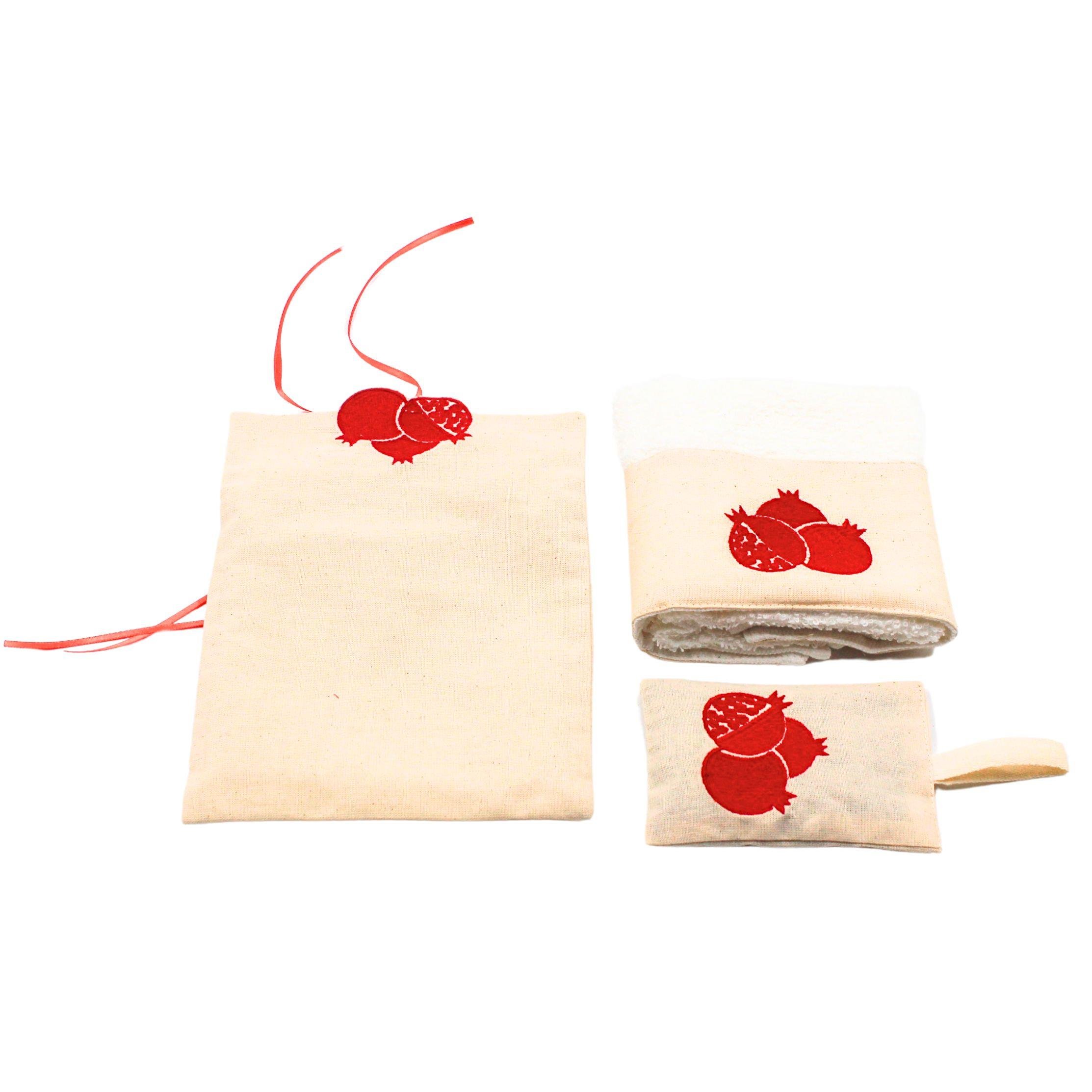 Nar Nakışlı Keseli Havlu Set