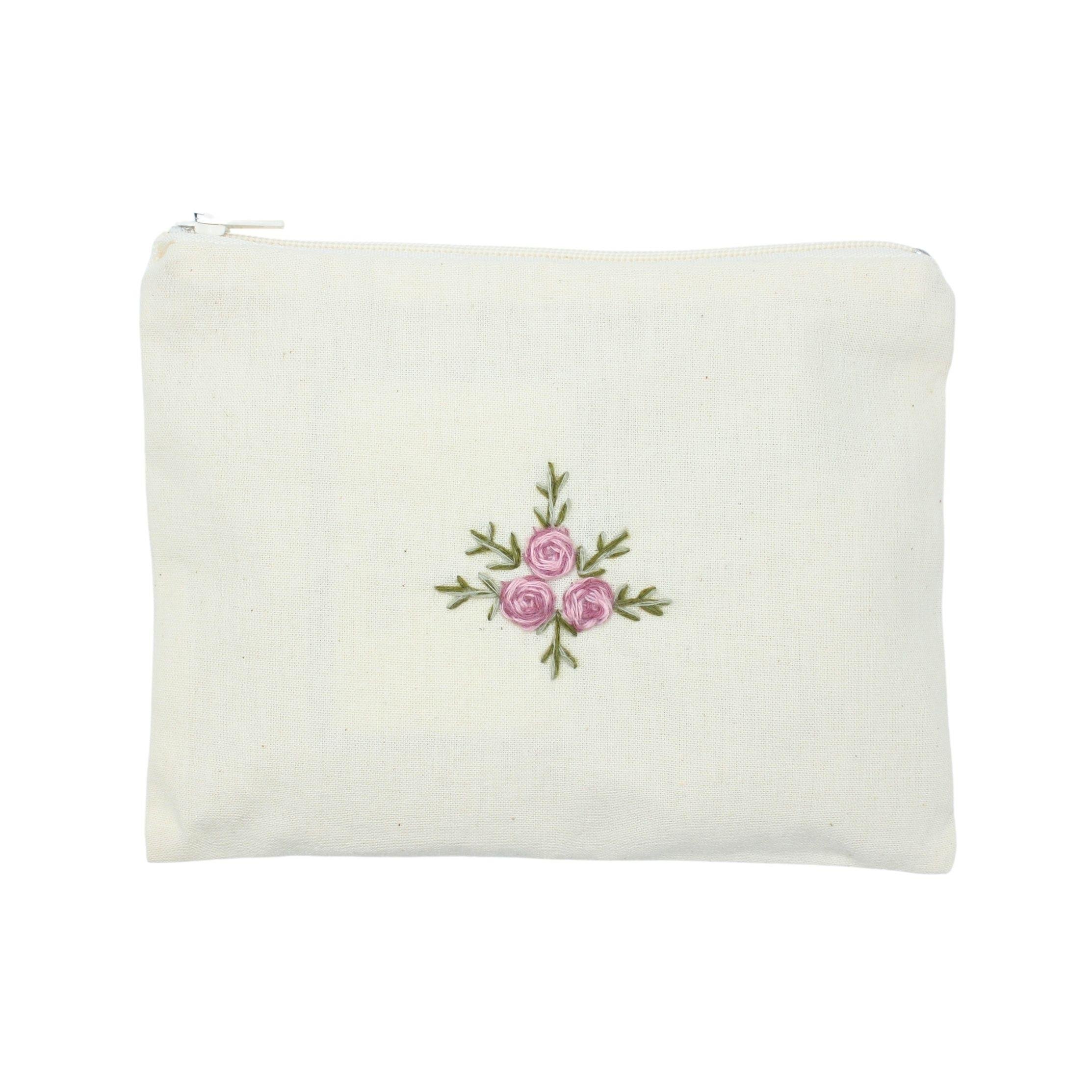 Pembe Gül Nakışlı Lavanta Kesesi ve Sabun Set