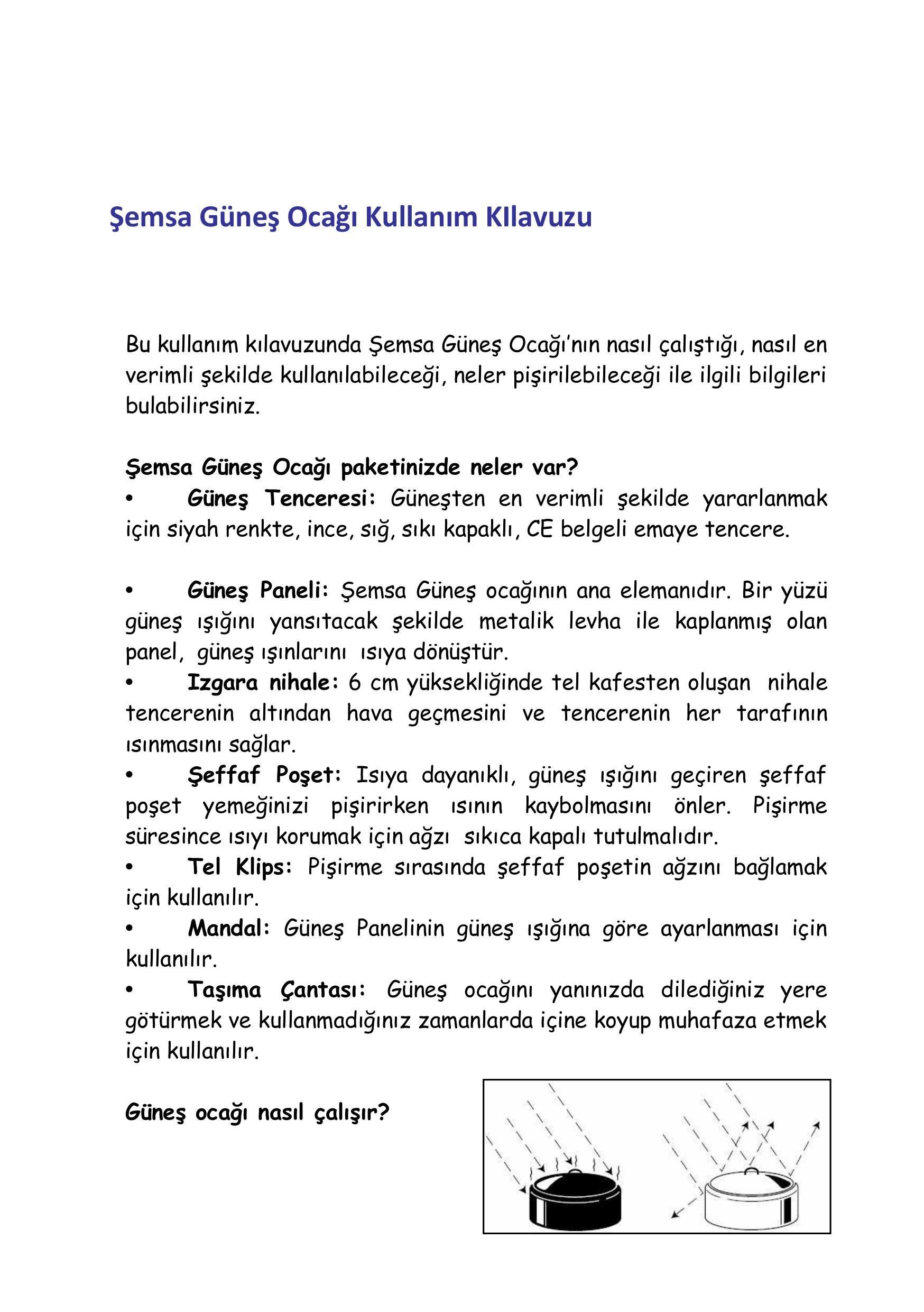 Şemsa Güneş Enerjisi ile Çalışan Güneş Ocağı