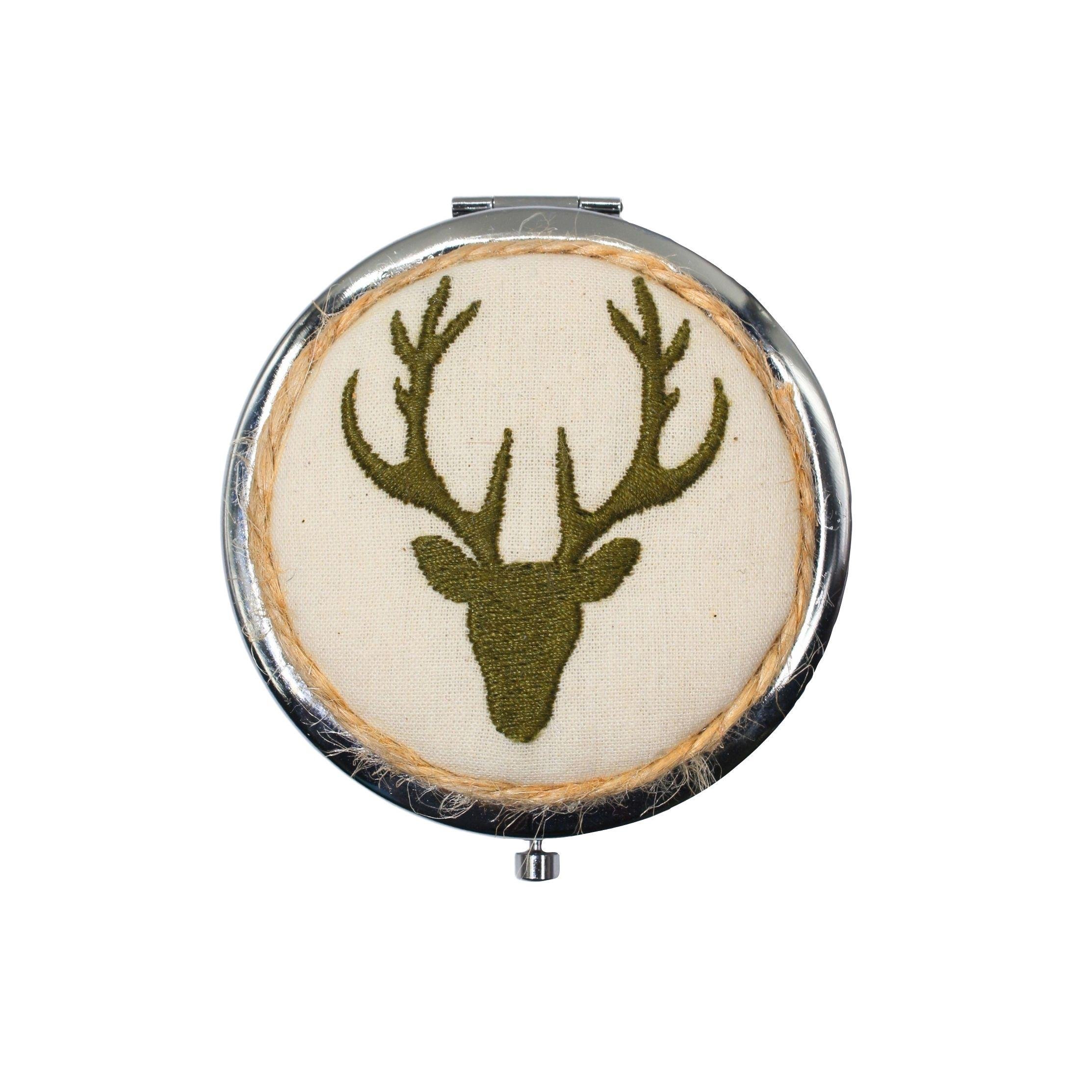 Yeşil Geyik Nakışlı El Aynası