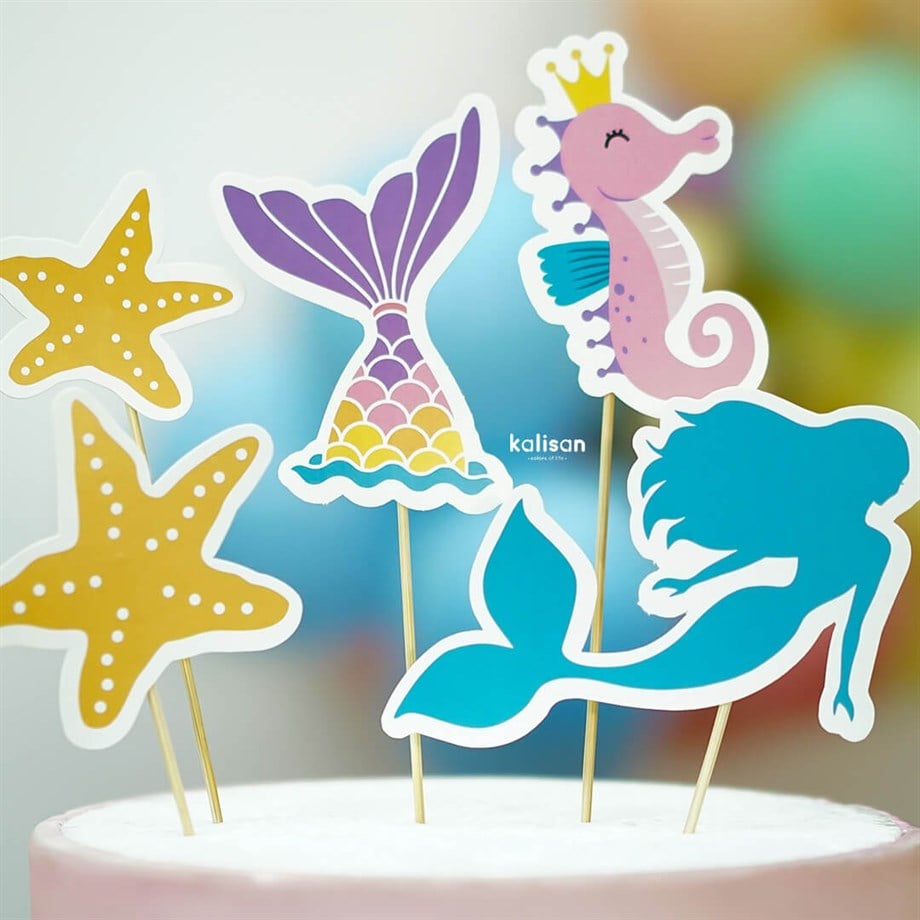  KÜRDAN DENİZ KIZI TEMALI CAKE TOPPER  5 PARÇA