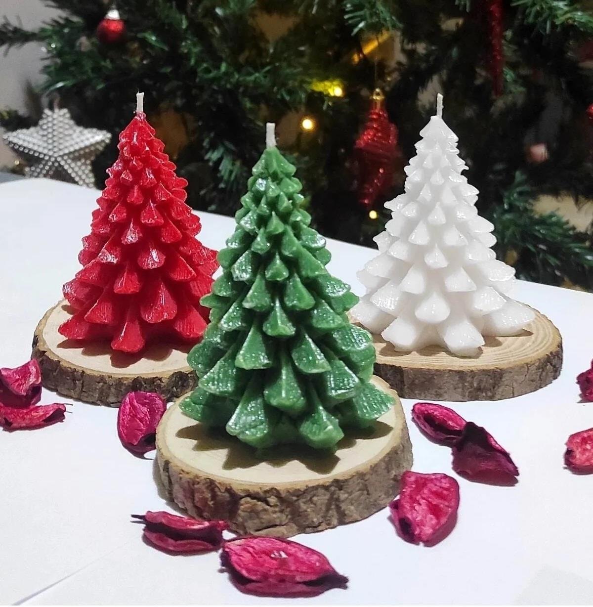  YILBAŞI DEKOR MUM YEŞİL ÇAM AĞACI  8 CM