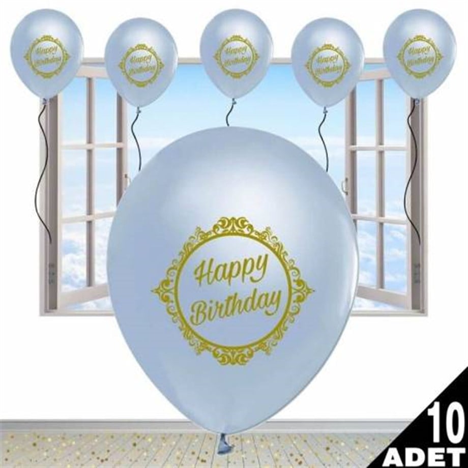 BALON GOLD ELEGANT GÜMÜŞ HAPPY BRITDAY (10 ADET)
