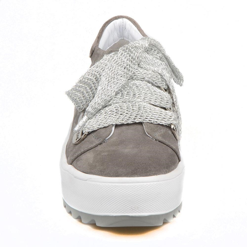 Bağcıklı Gri Süet Yüksek Taban Kadın Sneaker