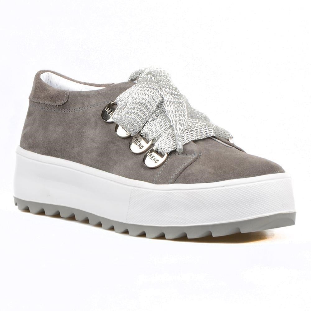 Bağcıklı Gri Süet Yüksek Taban Kadın Sneaker