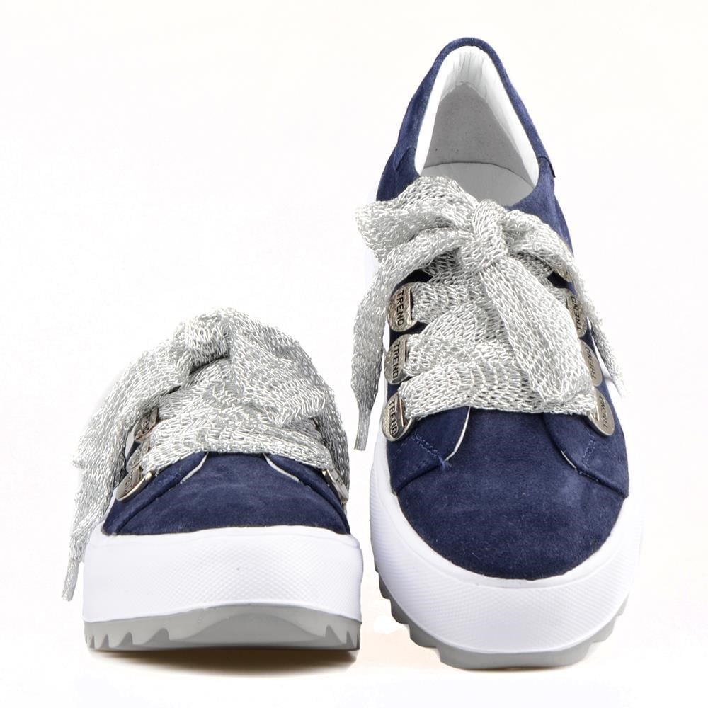 Bağcıklı Lacivert Süet Yüksek Taban Kadın Sneaker