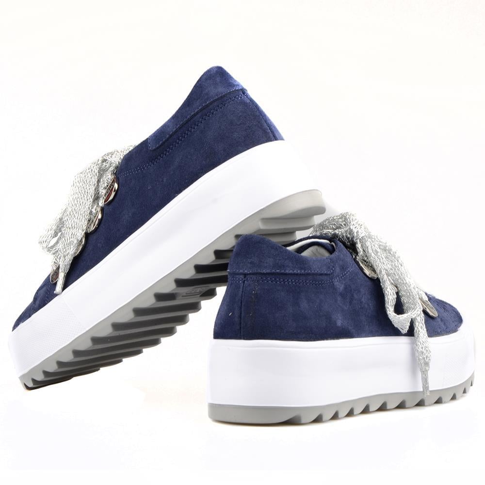 Bağcıklı Lacivert Süet Yüksek Taban Kadın Sneaker