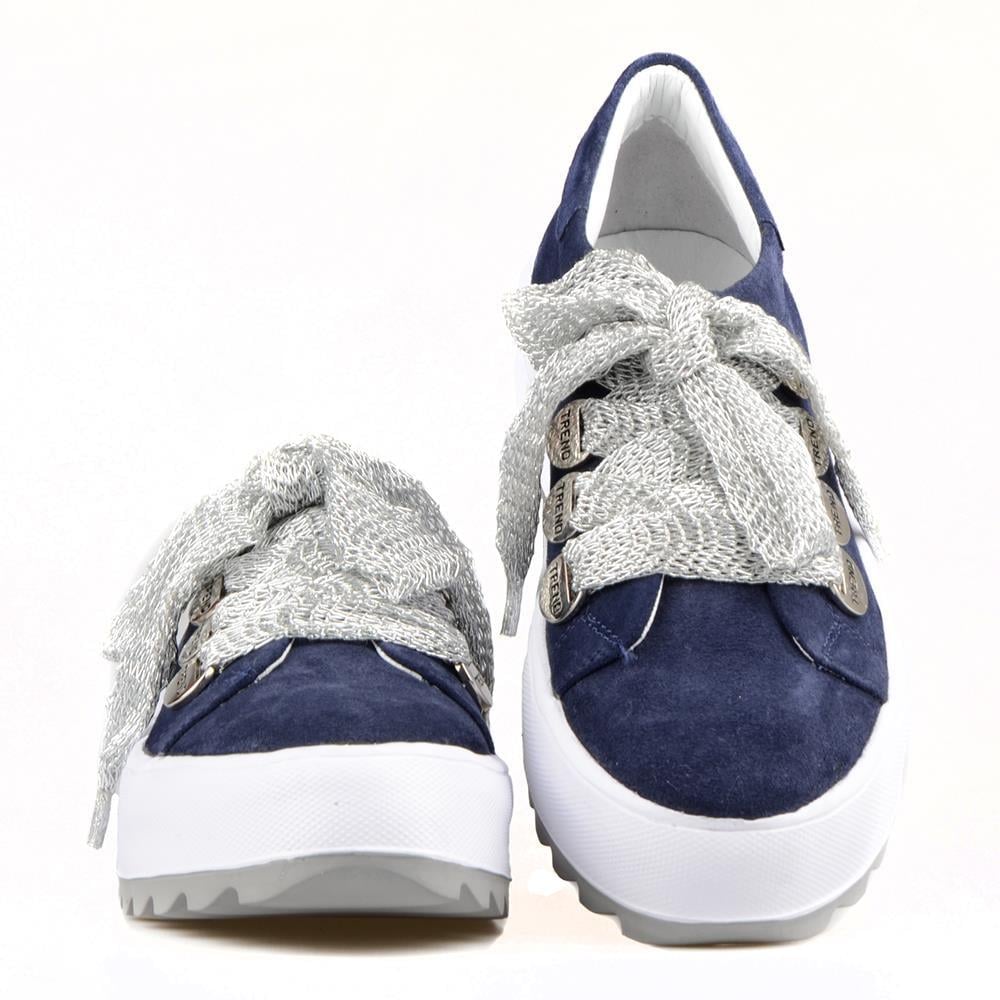 Bağcıklı Lacivert Süet Yüksek Taban Kadın Sneaker