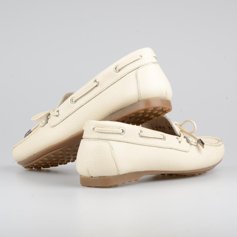 Beige Leather Women's Slip On Loafers