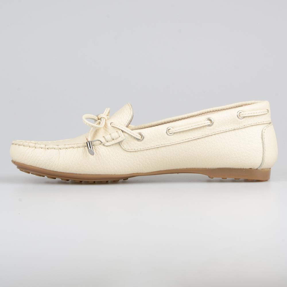 Beige Leather Women's Slip On Loafers