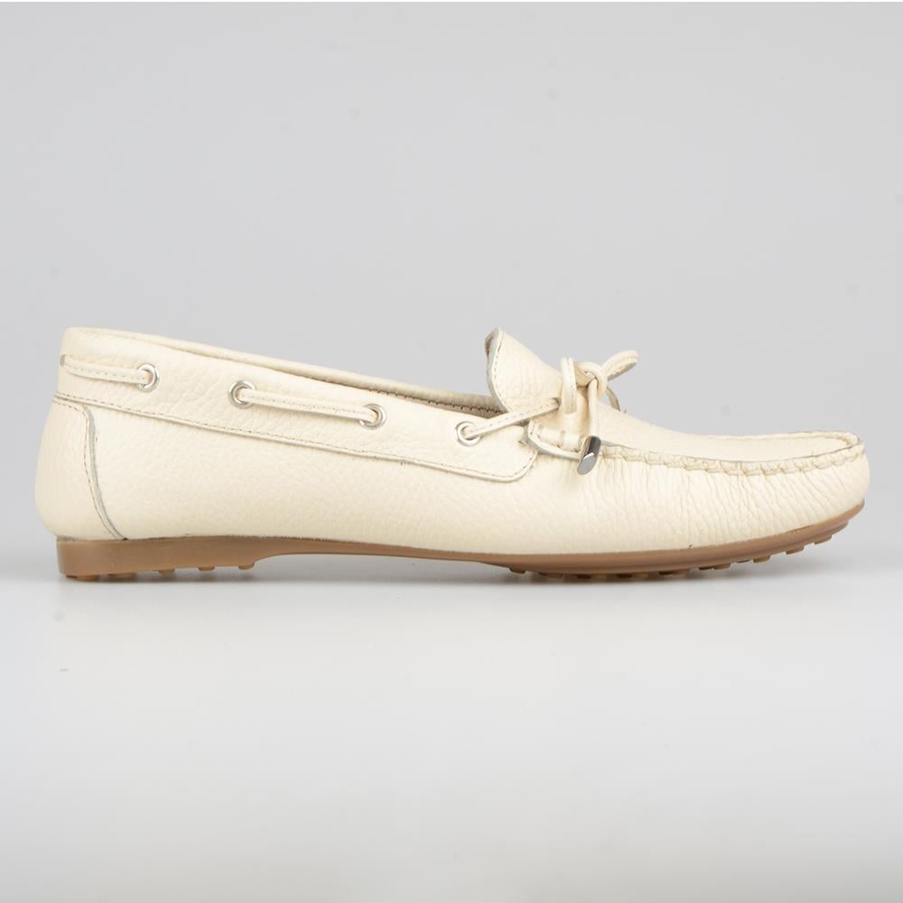Beige Leather Women's Slip On Loafers