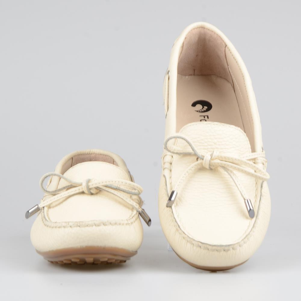 Beige Leather Women's Slip On Loafers
