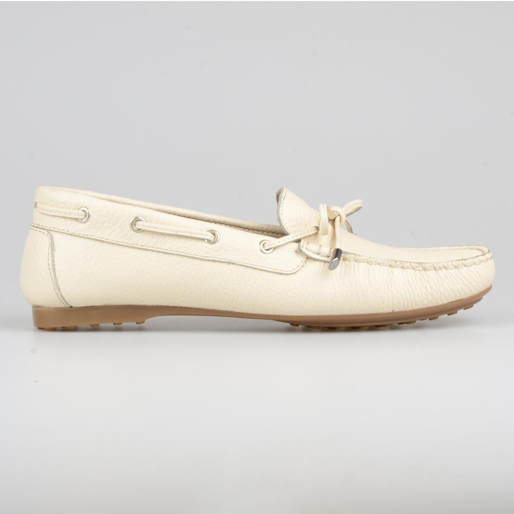 Beige Leather Women's Slip On Loafers