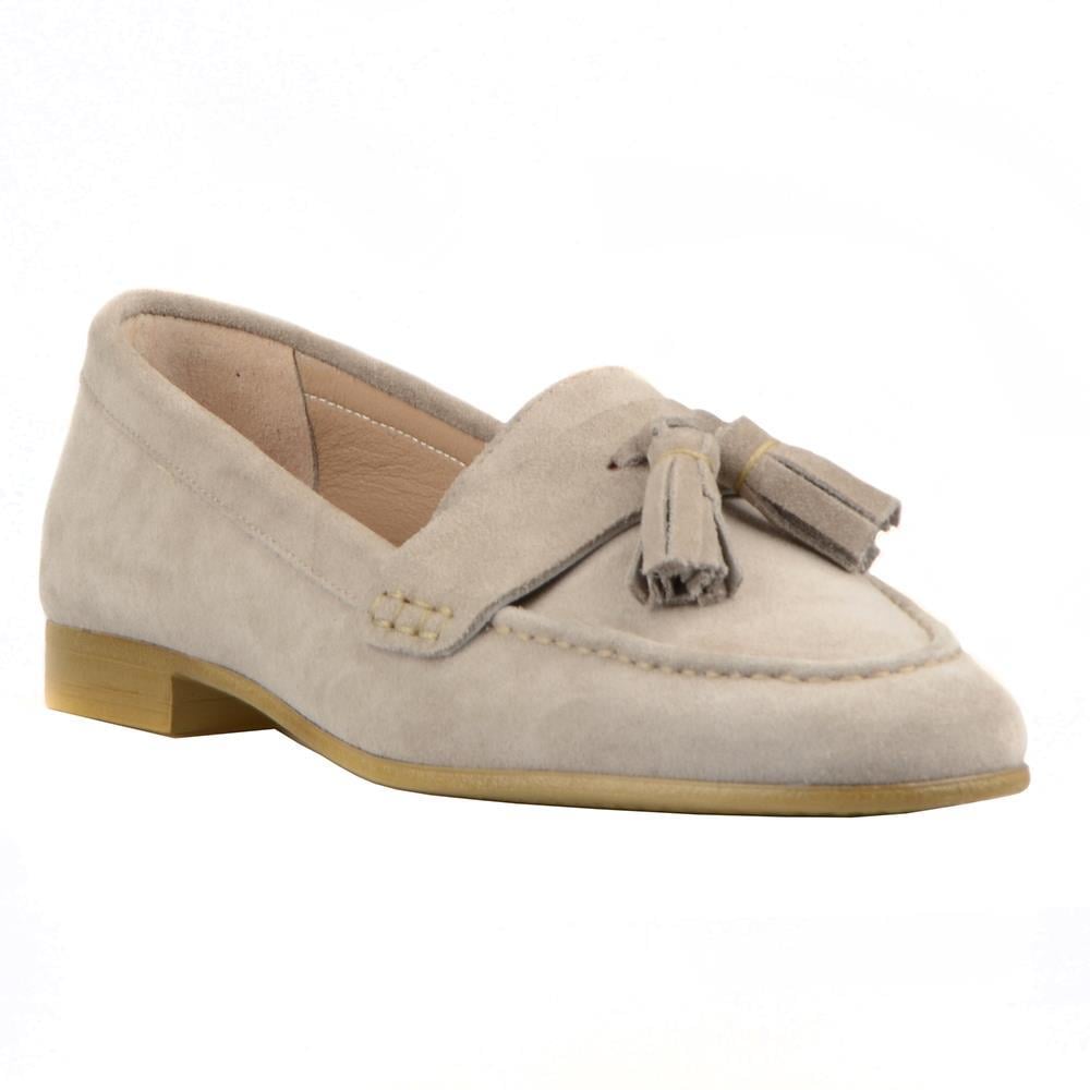 Suede Beige Women's Loafers Tassel Ballets