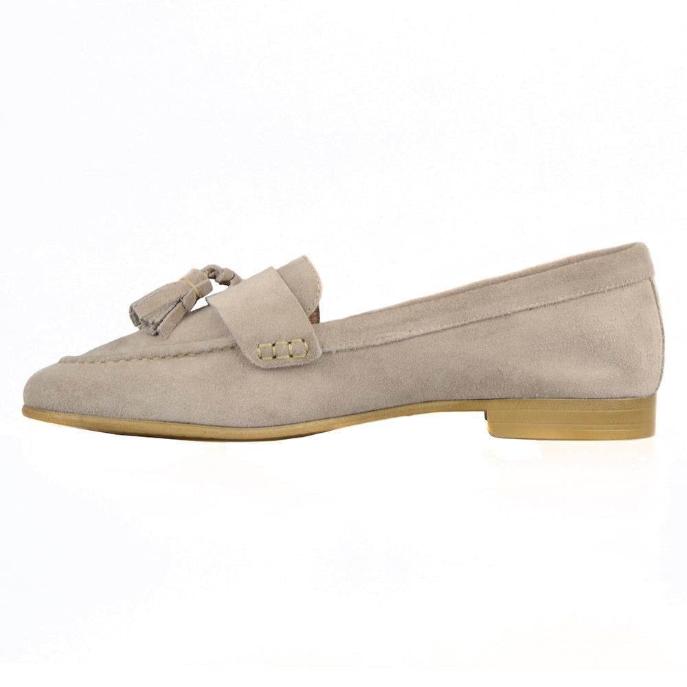 Suede Beige Women's Loafers Tassel Ballets