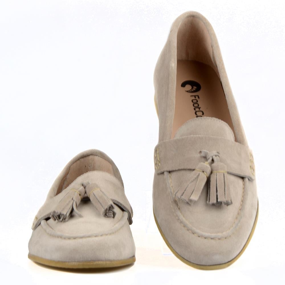Suede Beige Women's Loafers Tassel Ballets