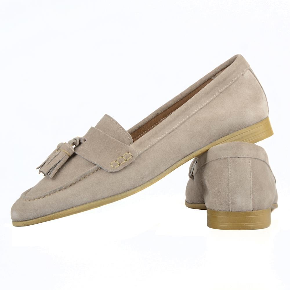 Suede Beige Women's Loafers Tassel Ballets