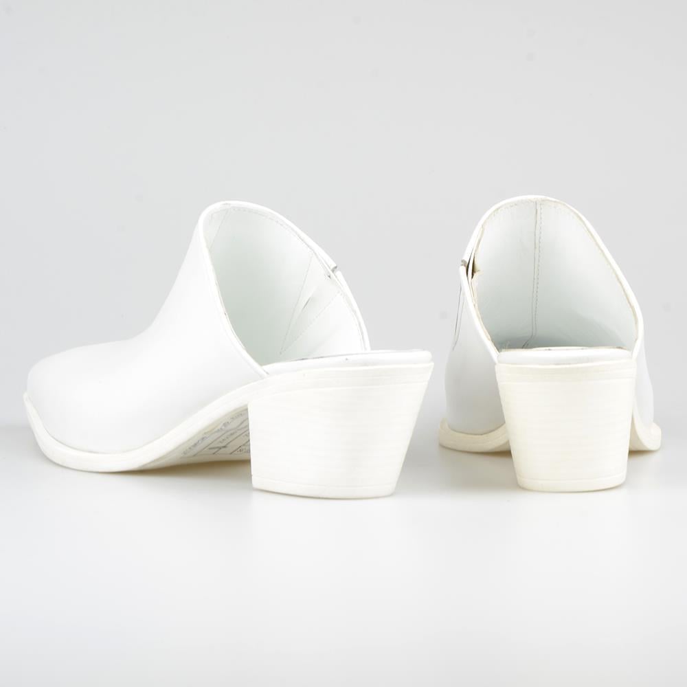 White Leather Pointed Toe Women's Slippers