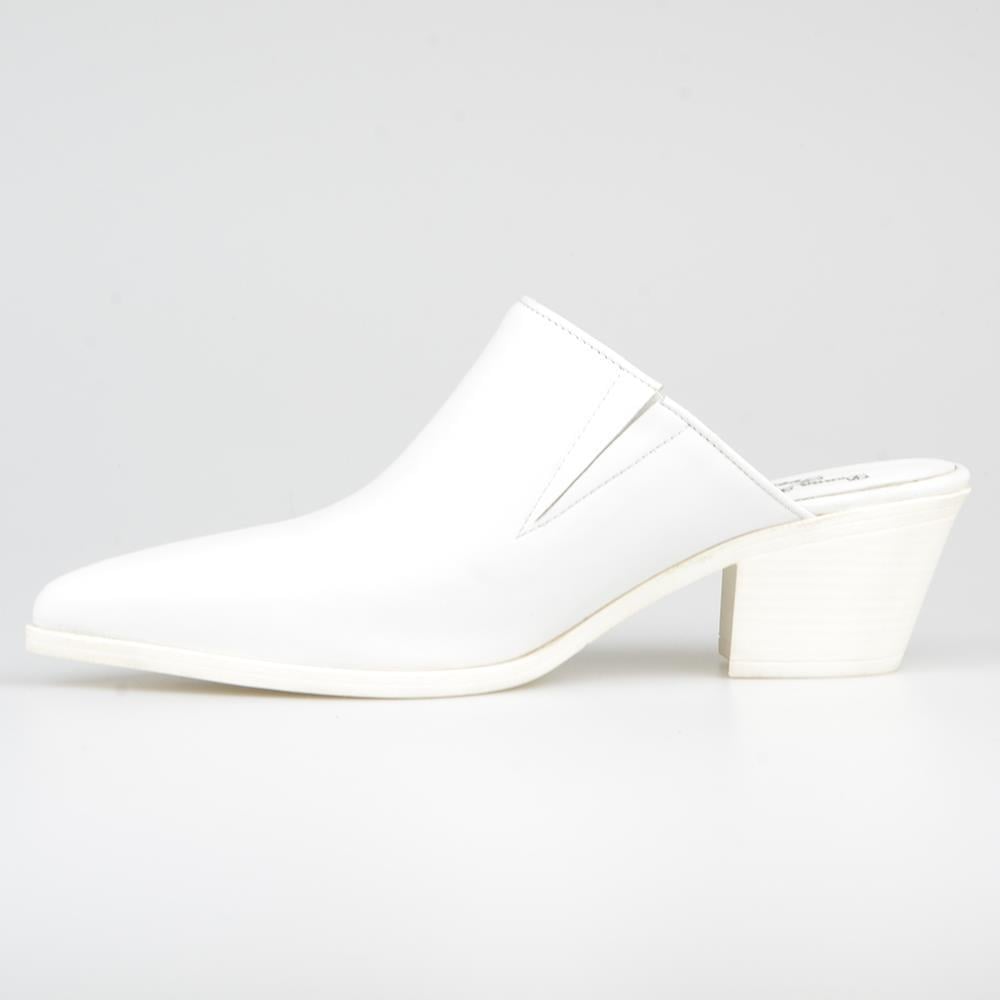 White Leather Pointed Toe Women's Slippers