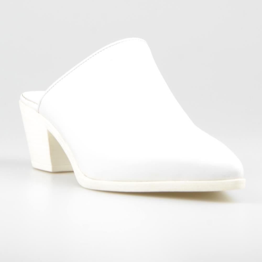 White Leather Pointed Toe Women's Slippers