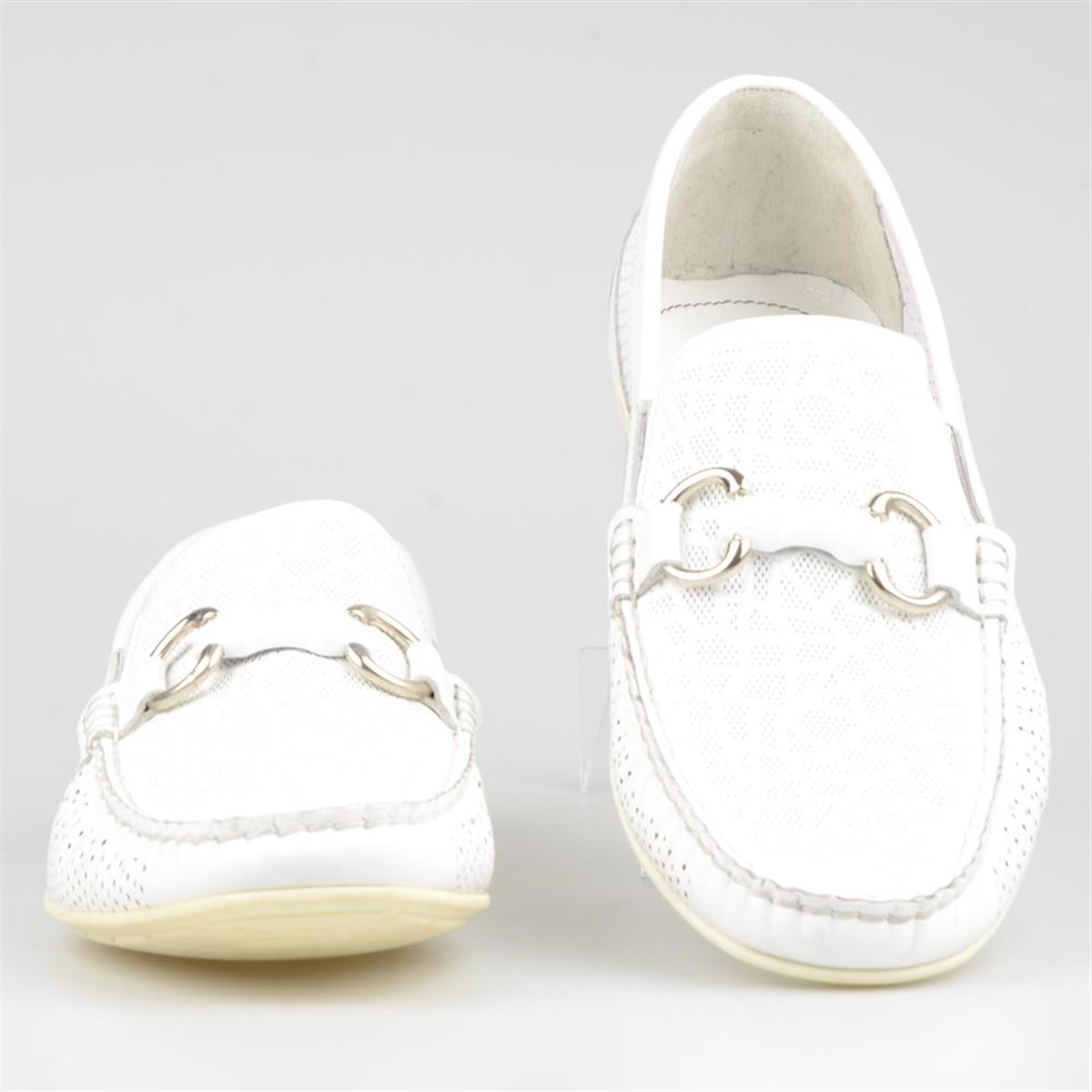 White Leather Men's Loafers Slip On Summer