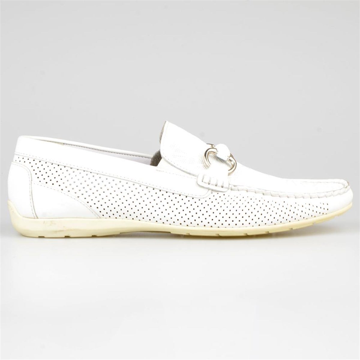 White Leather Men's Loafers Slip On Summer