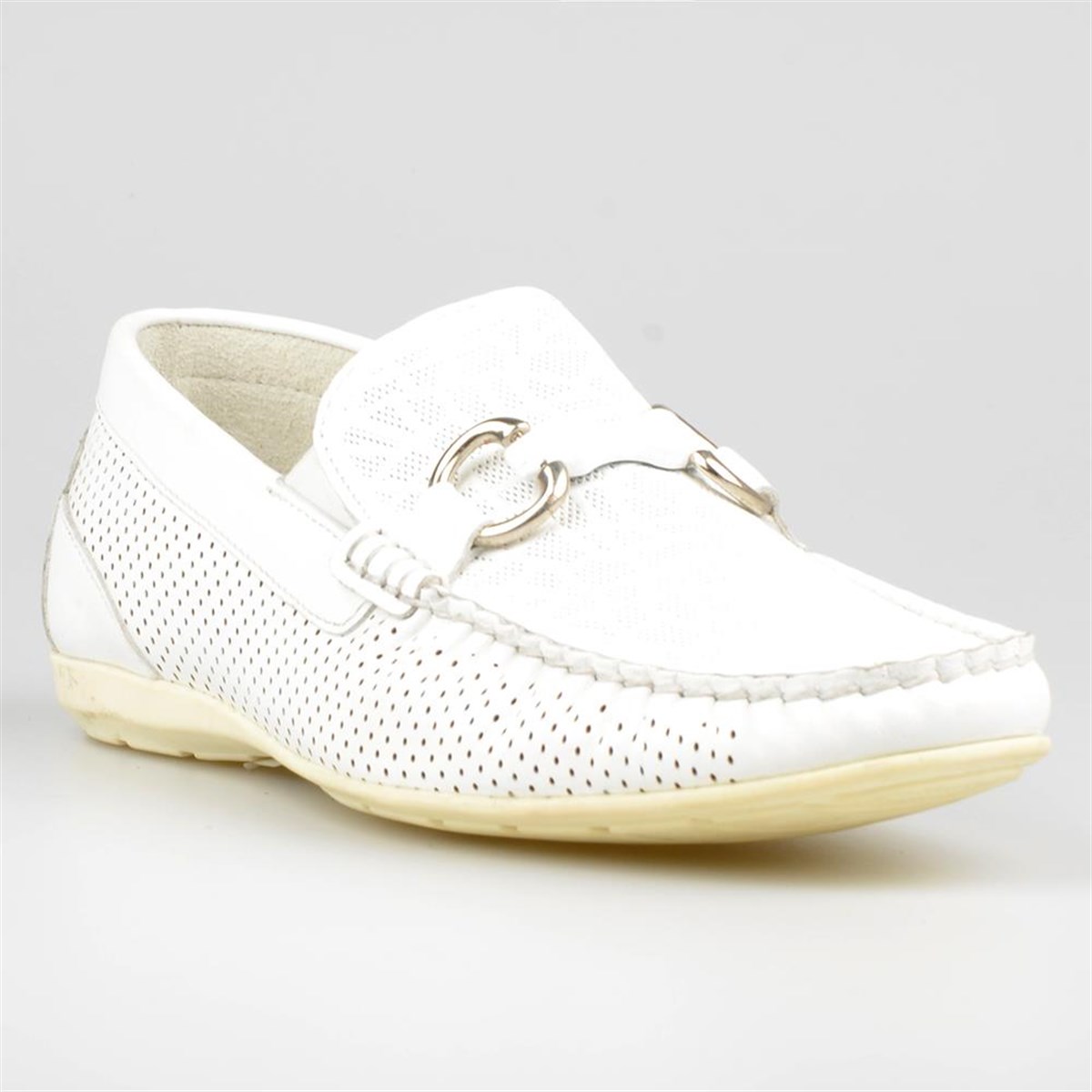 White Leather Men's Loafers Slip On Summer