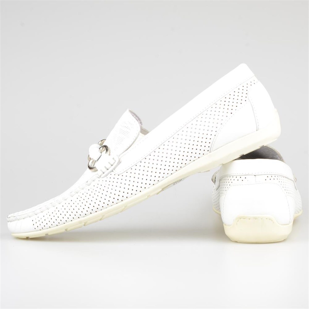 White Leather Men's Loafers Slip On Summer