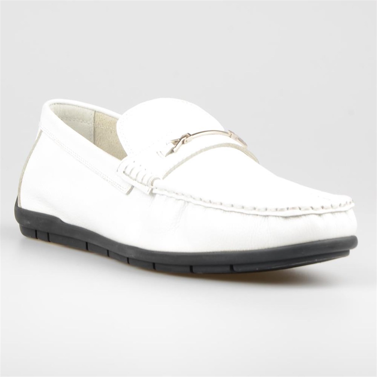 White Men Leather Moccasin Shoes for Summer