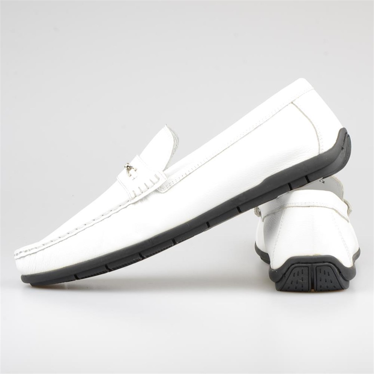 White Men Leather Moccasin Shoes for Summer