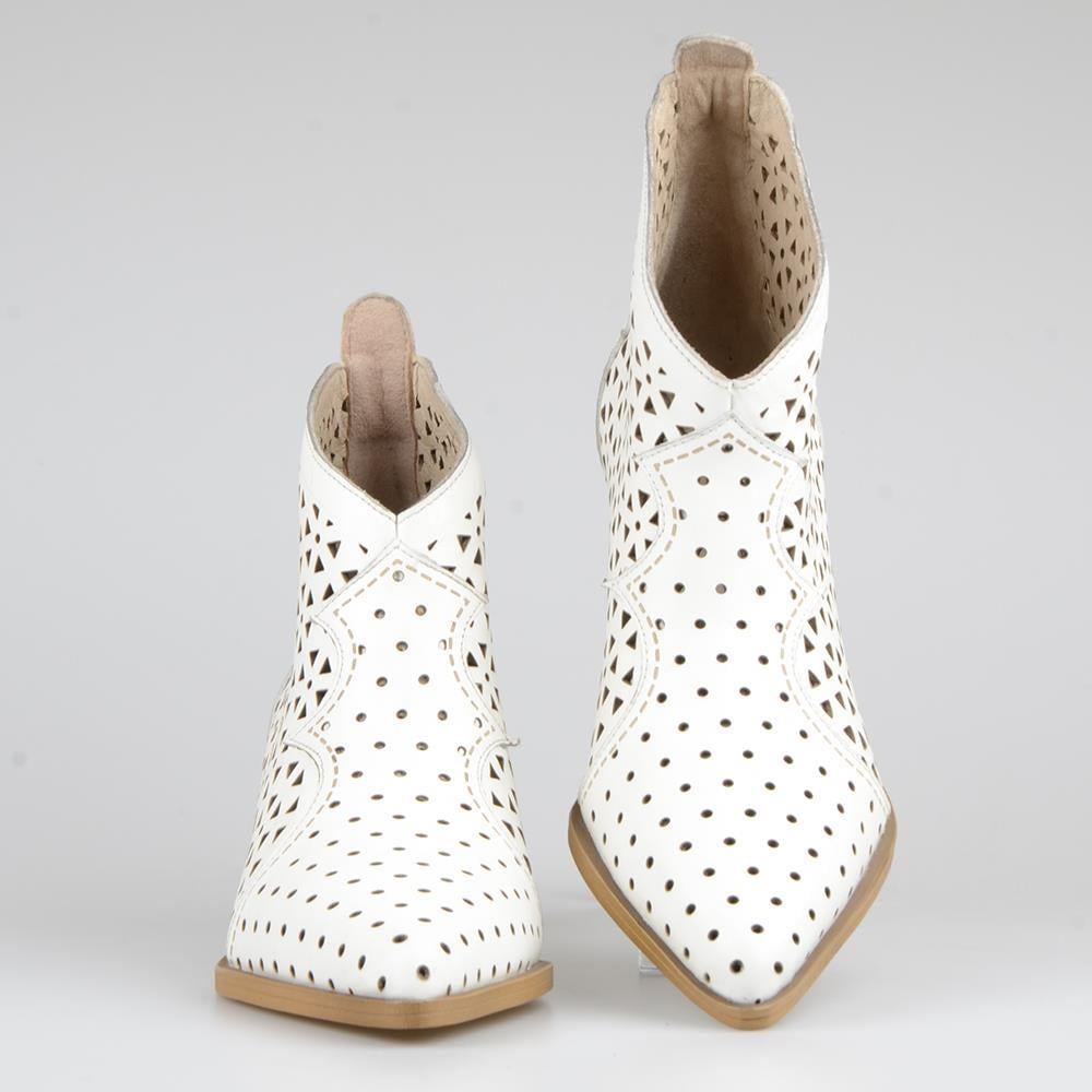 White Women's Cowboy Ankle Boots For Summer