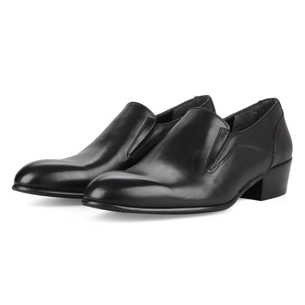 High Heels Men Shoes Black Genuine Leather