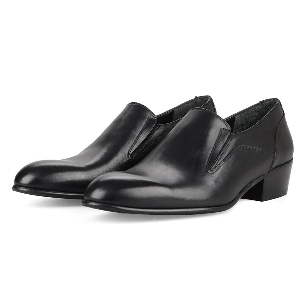 High Heels Men Shoes Black Genuine Leather