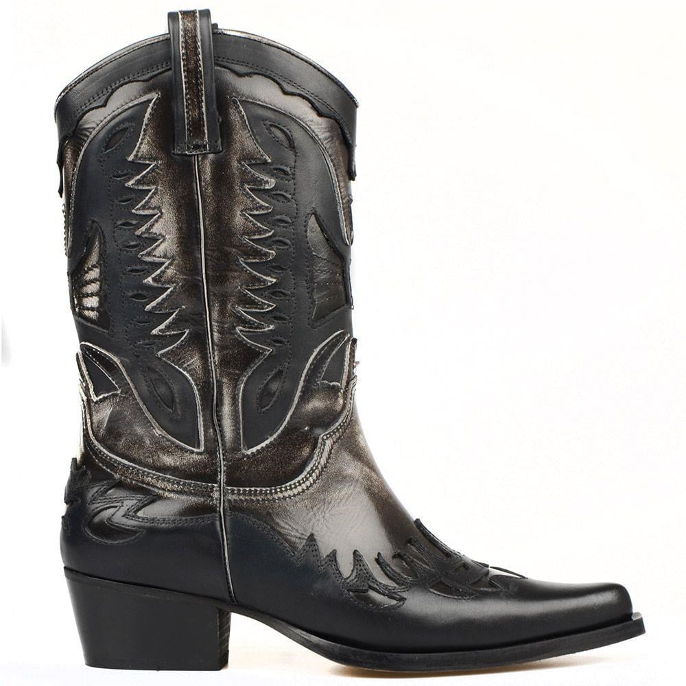 FootCourt Cowboy Boots Black White