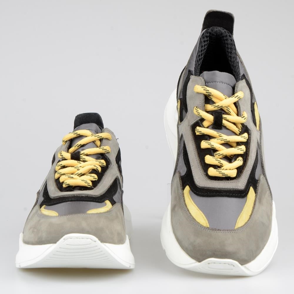 Yellow Grey Women's Sneakers Lace-Up