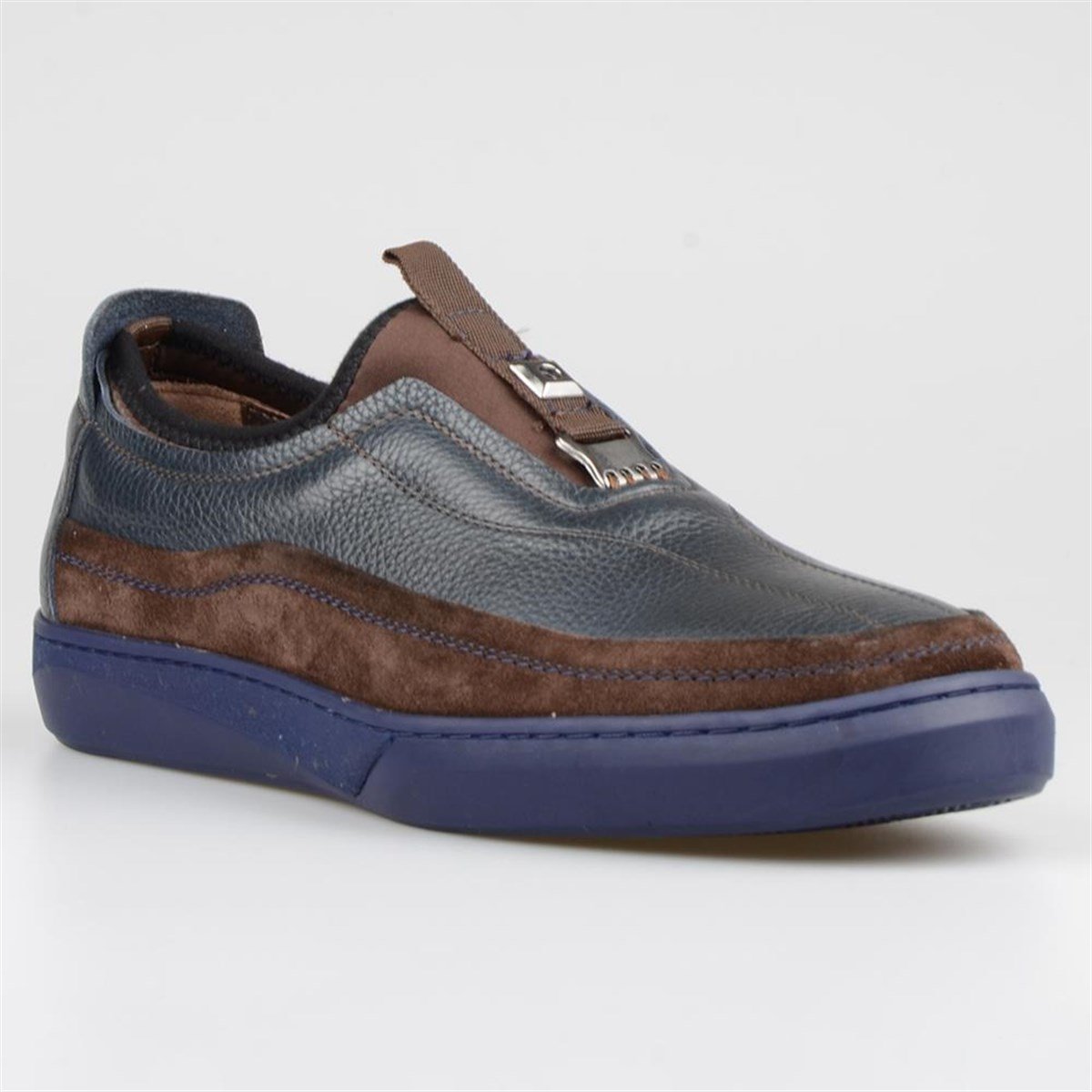 Genuine Leather Brown and Blue Men Sneakers