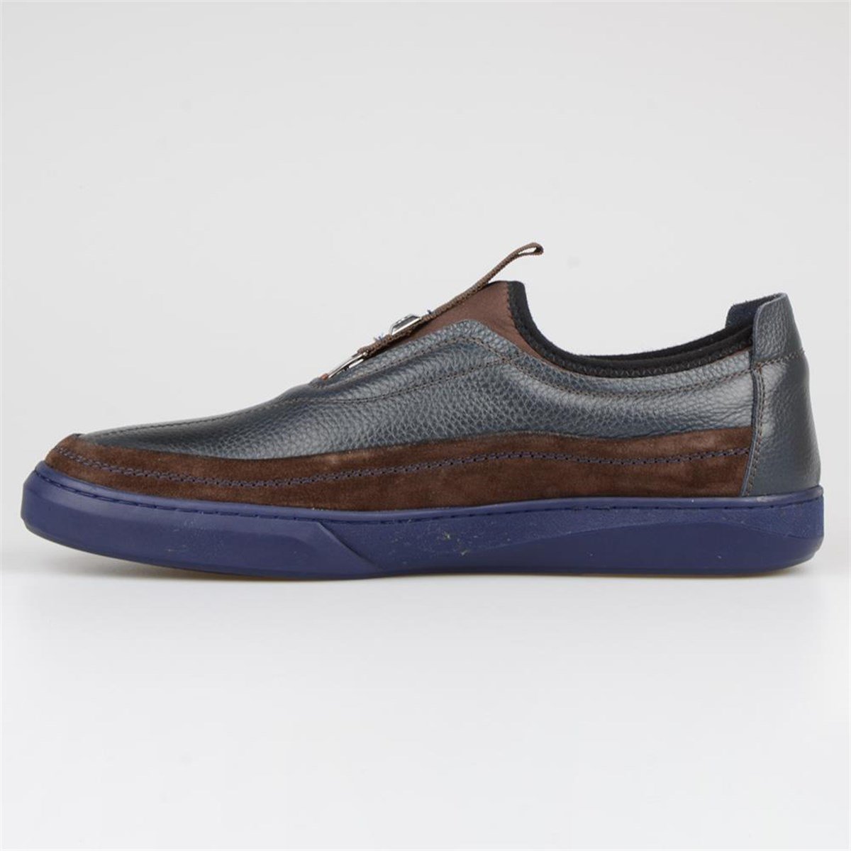 Genuine Leather Brown and Blue Men Sneakers