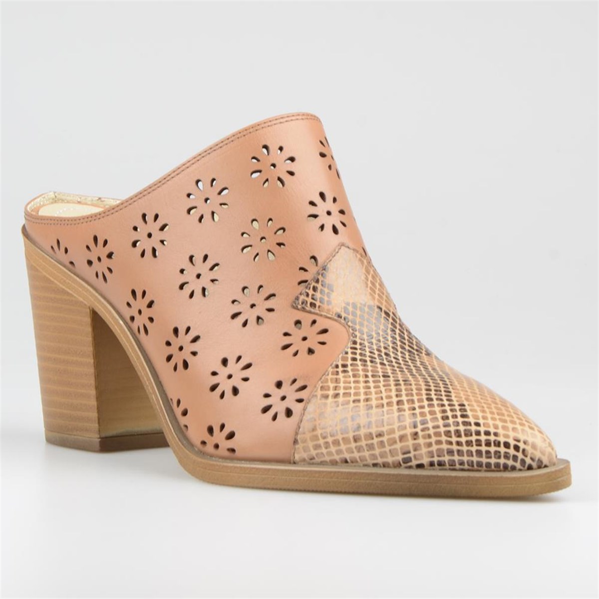  Beige Leather Pointed Toe Outdoor Women's Slippers High Heel