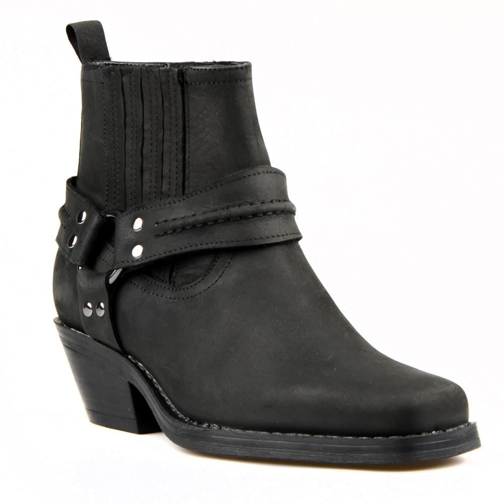 Black Women's Leather Cowboy Ankle Boots