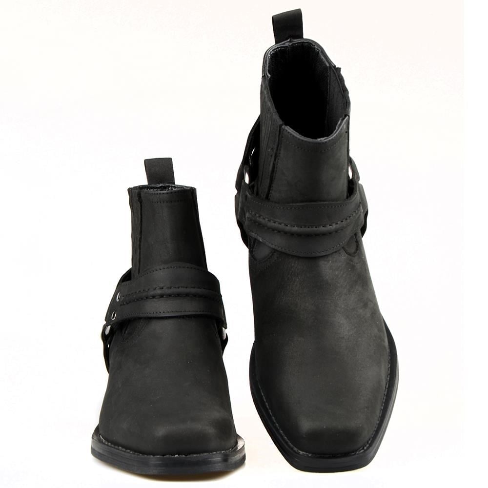 Black Women's Leather Cowboy Ankle Boots