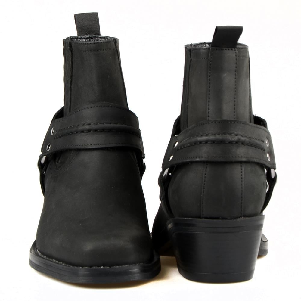 Black Women's Leather Cowboy Ankle Boots