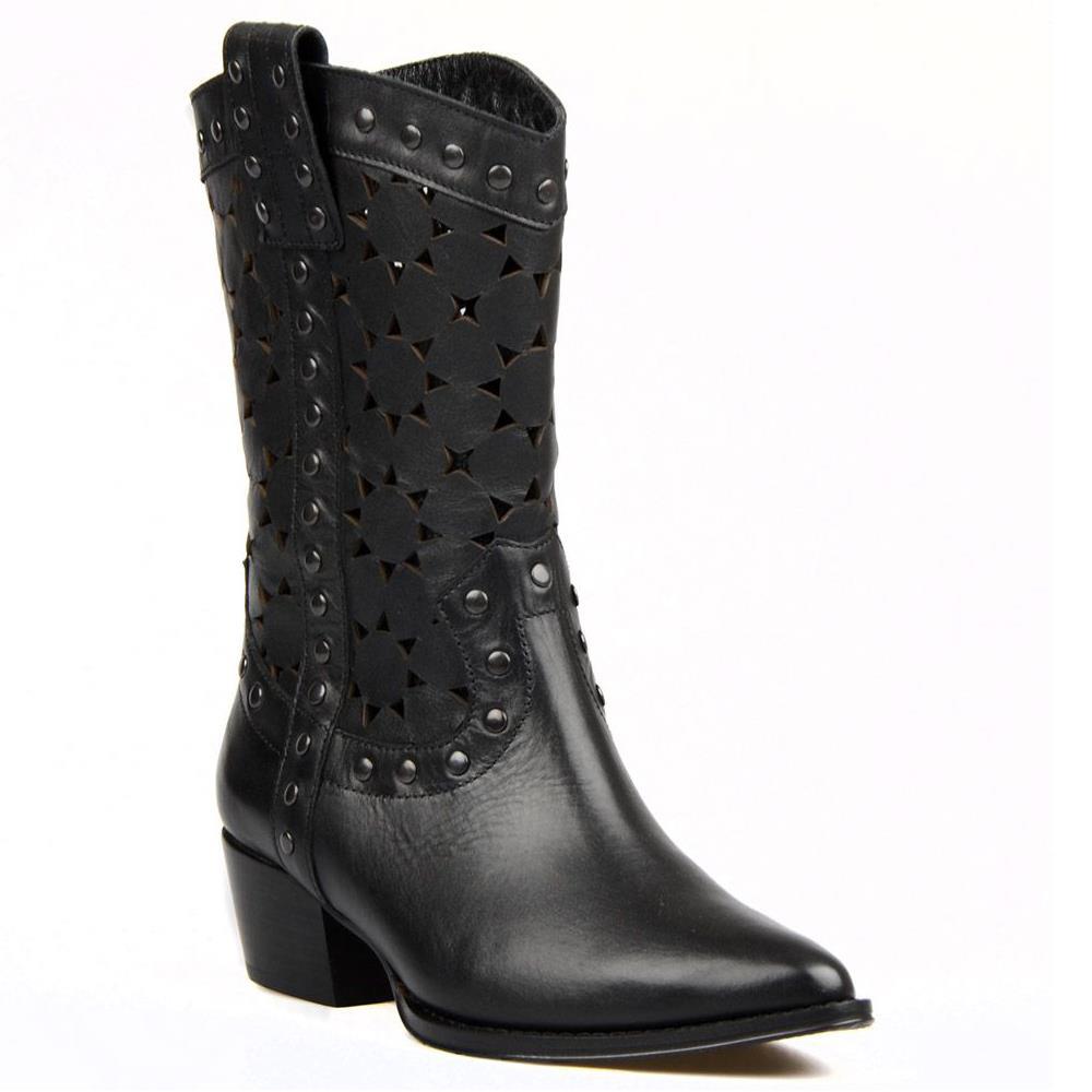 FootCourt Black Cowboy Ankle Boots Summer Black